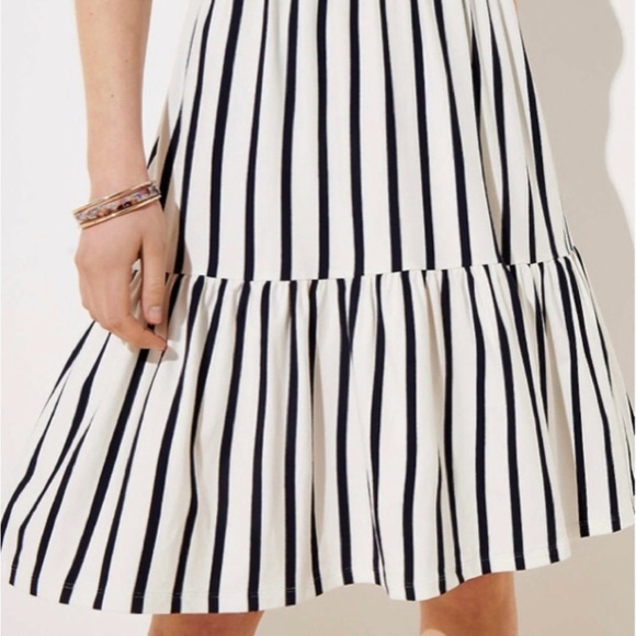LOFT Striped Tiered Square Neck Dress - Picture 6 of 10